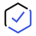 Icon of a checkmark inside a hexagon.