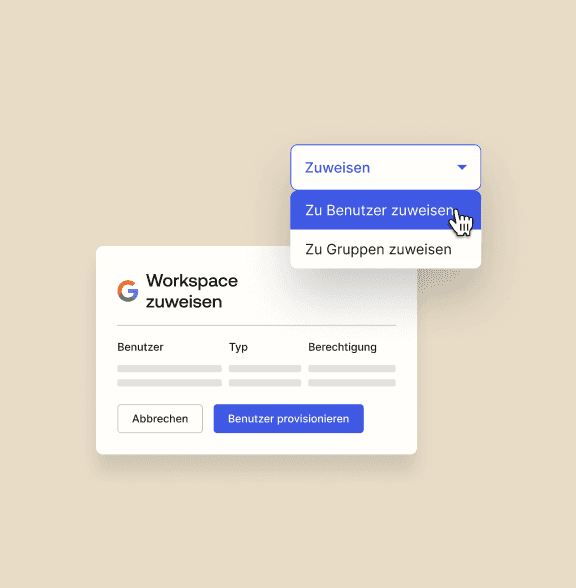 Identity governance interface showing how to assign a workspace to both people and groups.