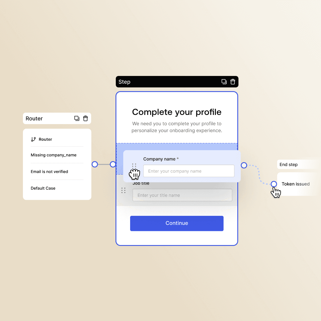 Mockup of complete your profile module showing how to personalize your flows.