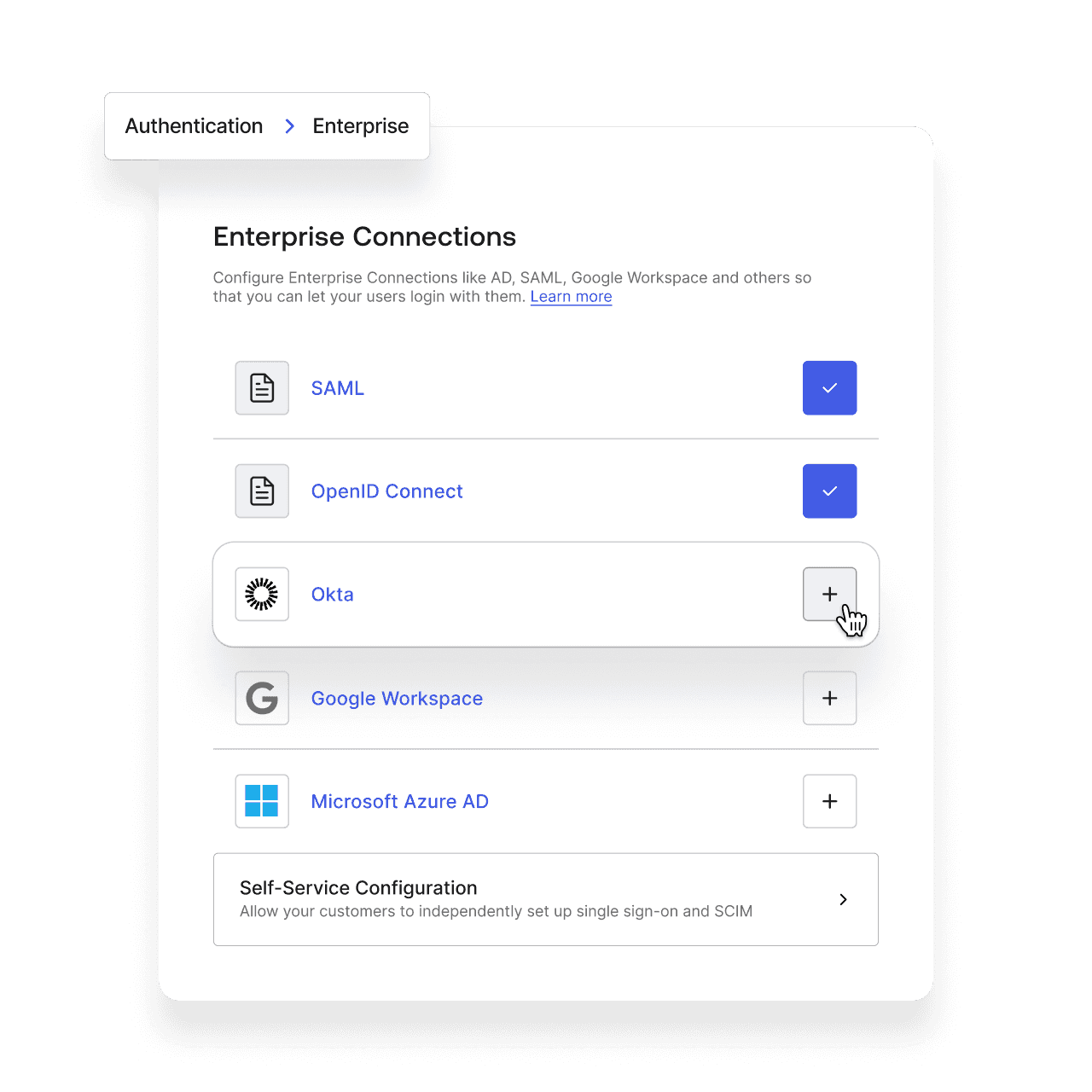 Screenshot of self-service SSO in Auth0.