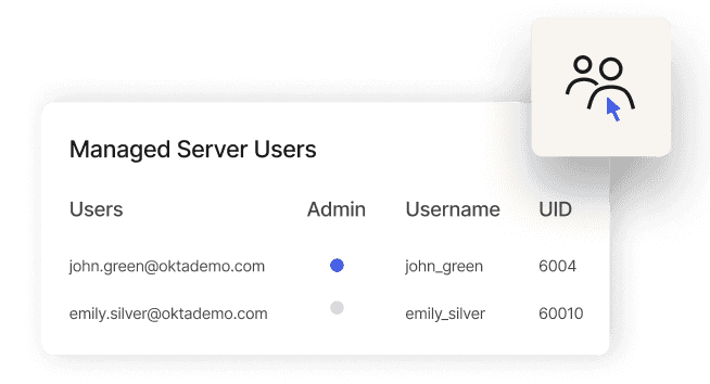 Advanced Server Access interface showing managed server users.