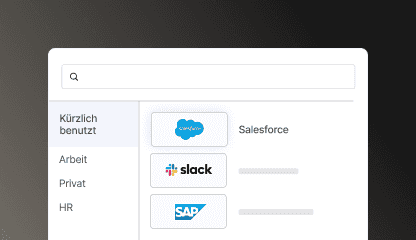 Okta dashboard image featuring options for viewing Recently Used, Work, Personal, and HR tabs.