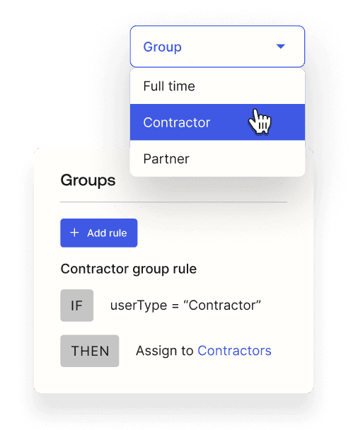 Lifecycle management interface showing how to automate onboarding of a contractor.