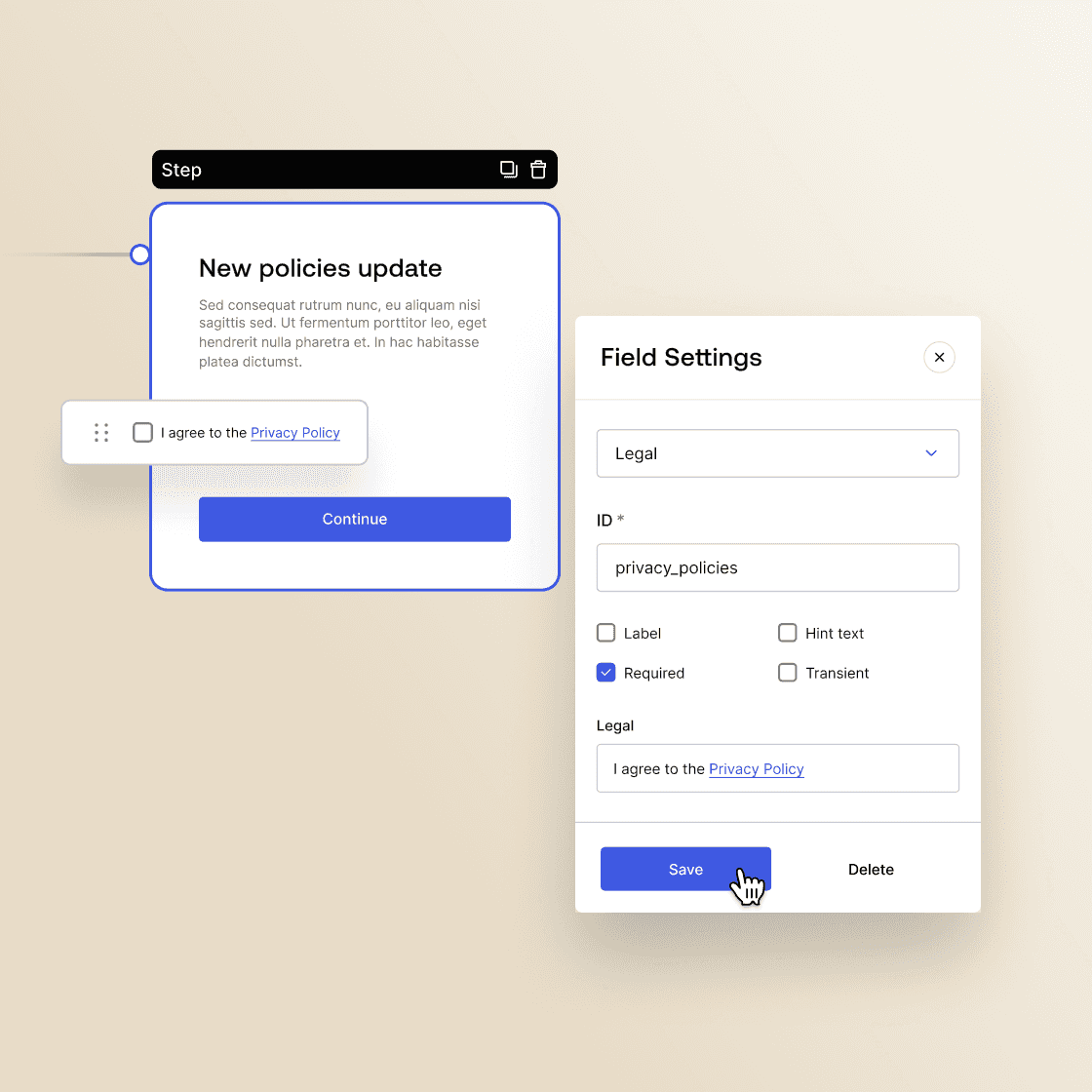 Mockup of new policies update and adding compliance must-haves.