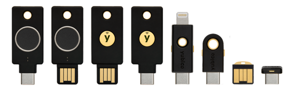 Image of the Yubico Yubikey's lineup.