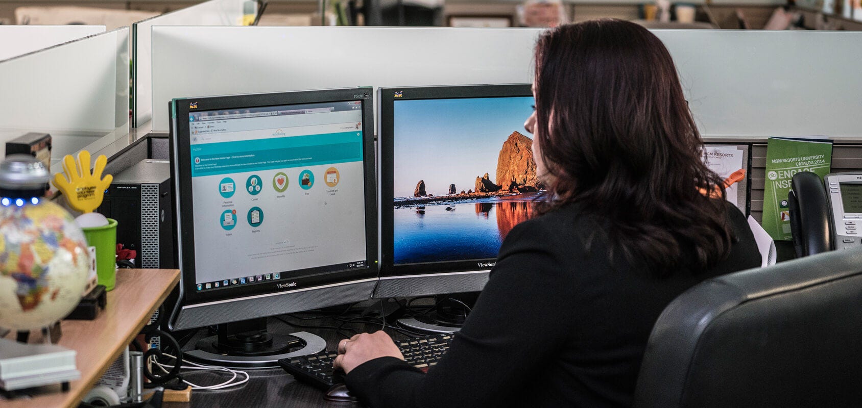 Person working at a computer workstation.