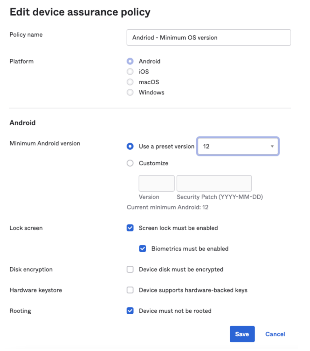 Edit device assurance policy