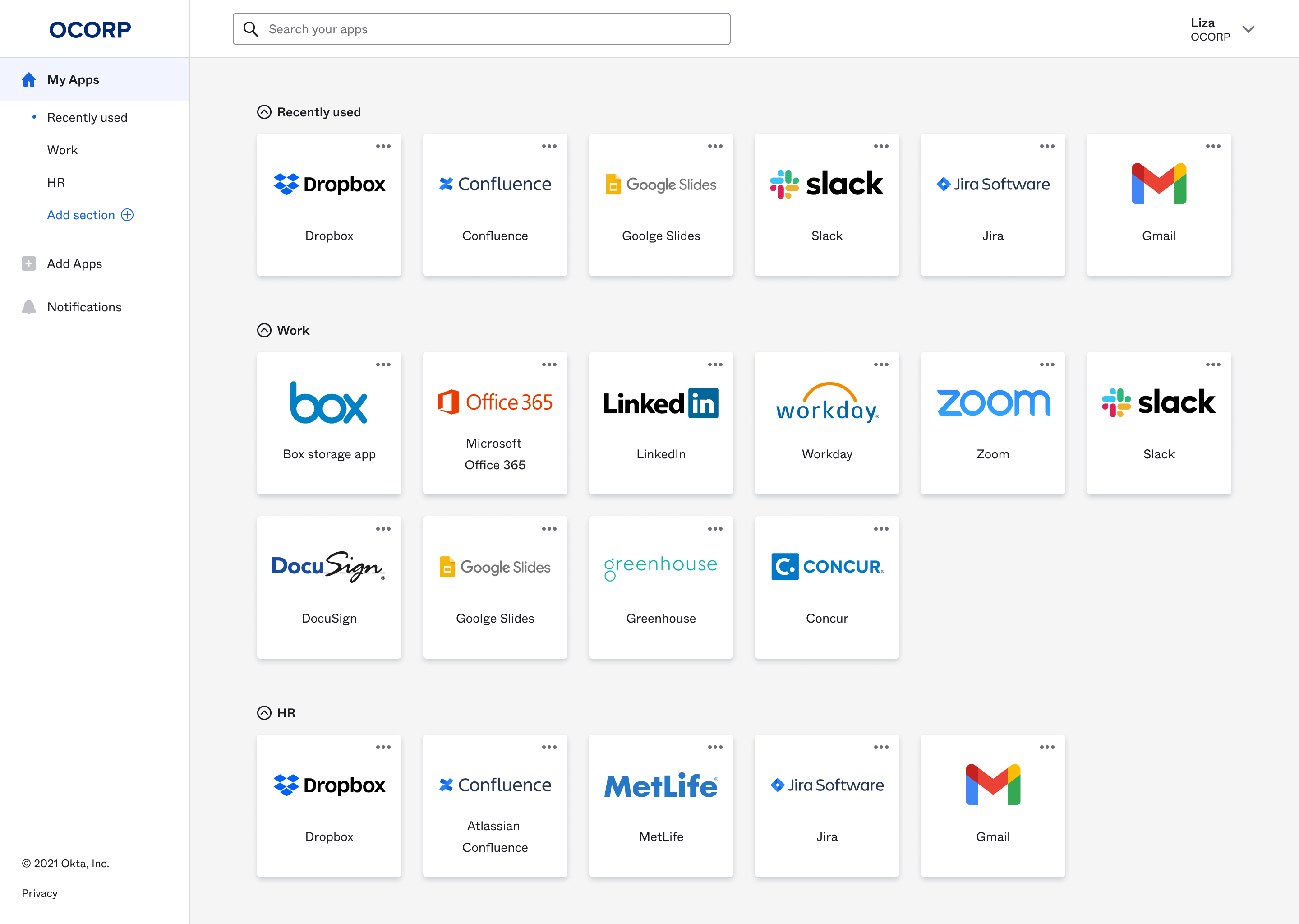 Okta Redesigned End User Dashboard