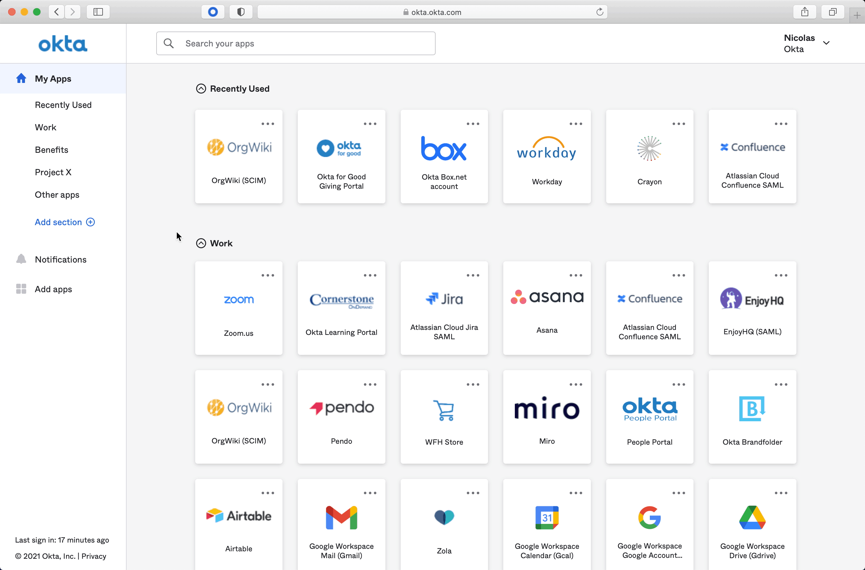 Okta Redesigned End User Dashboard search