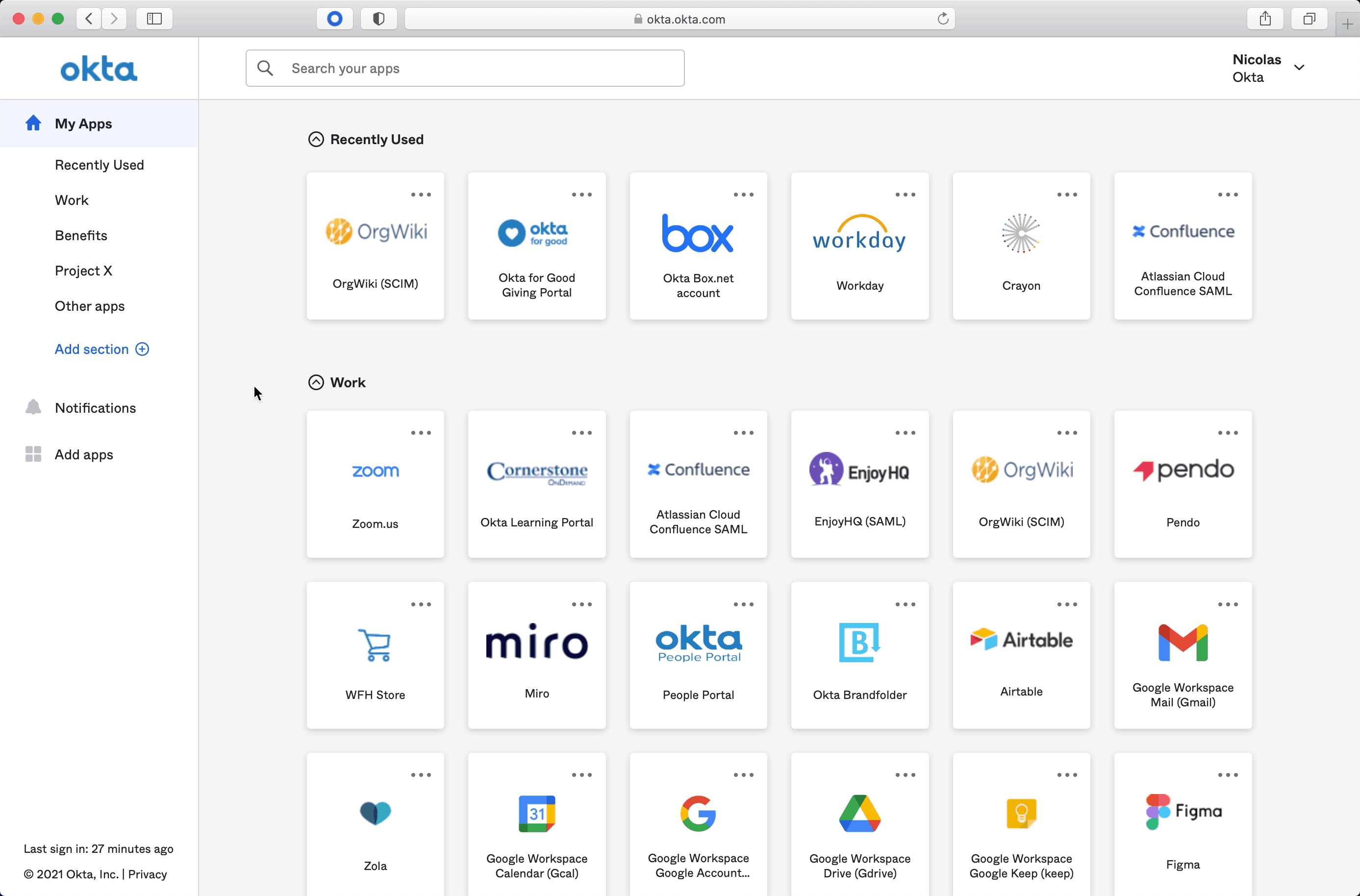 Okta Redesigned End User Dashboard tabs