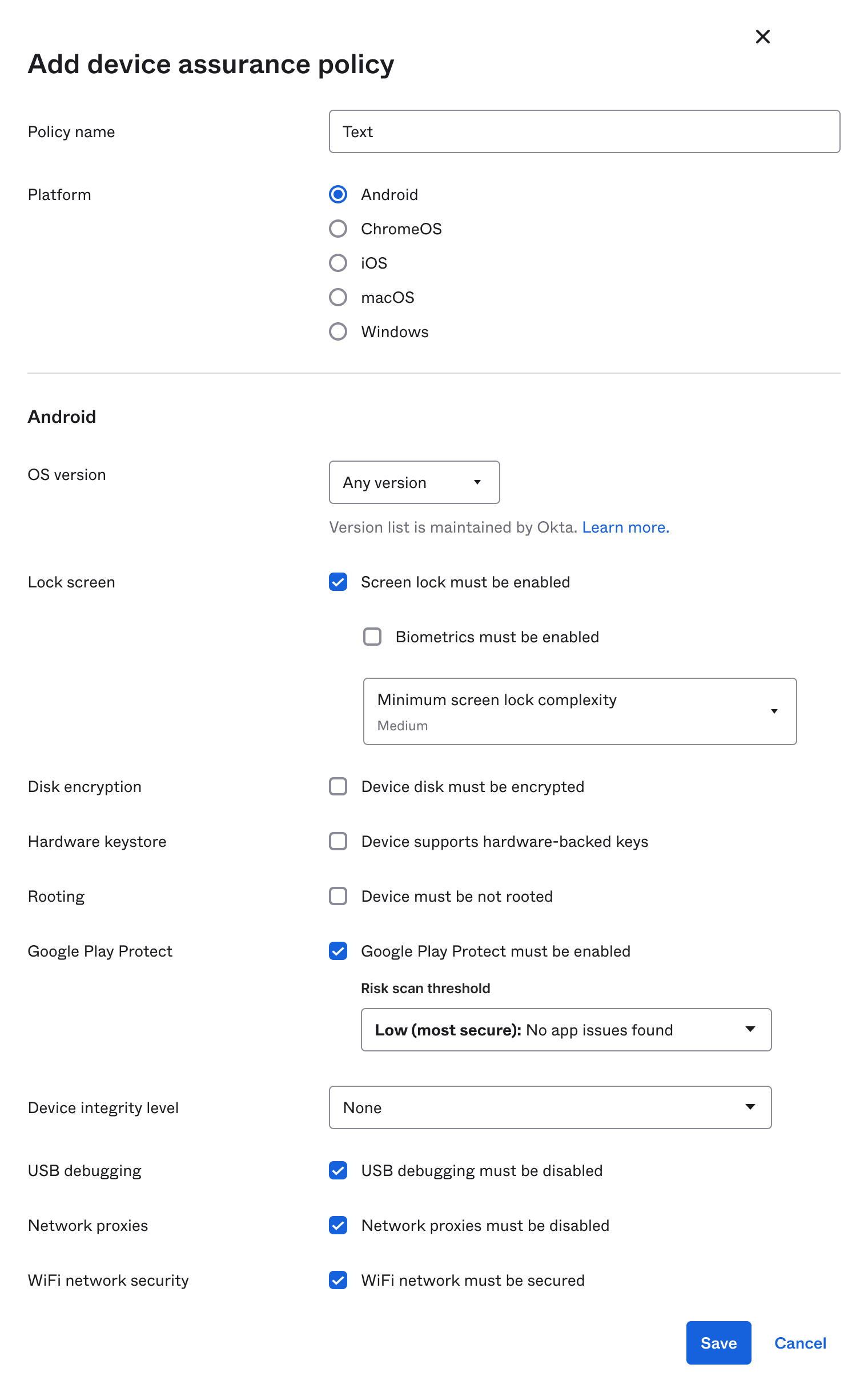 Add device assurance policy for Android