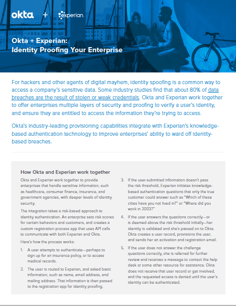 Okta Experian Identity Proofing Your Enterprise Okta