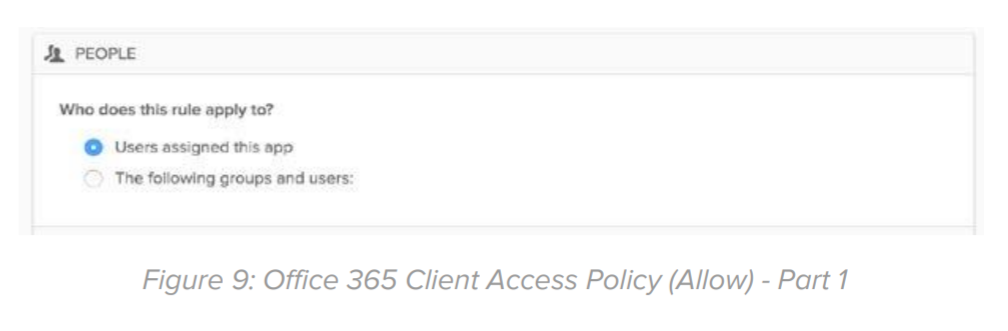 Figure 9: Office 365 Client Access Policy (Allow) - Part 1.