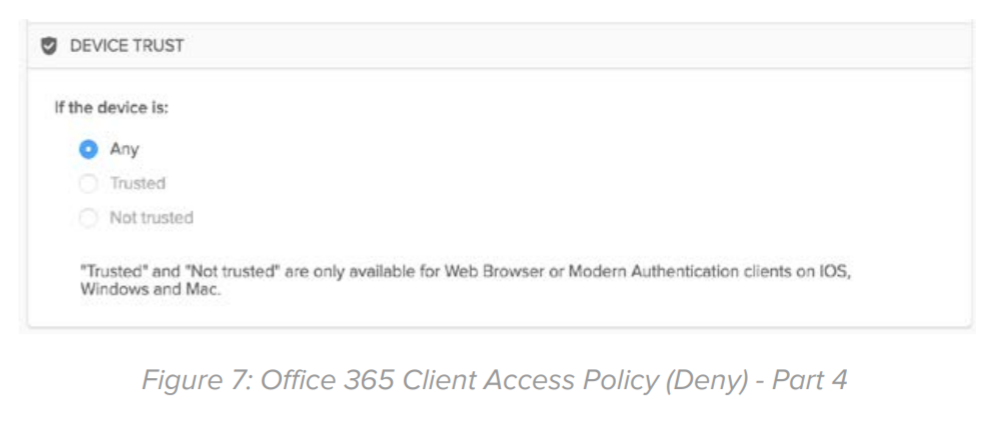 Figure 7: Office 365 Client Access Policy (Deny) - Part 4.